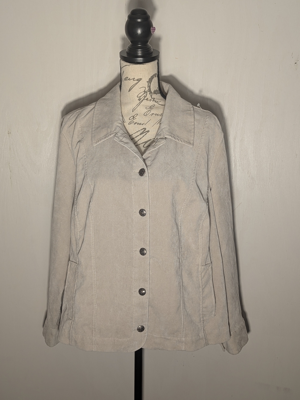 CJ Banks Beige Corduroy Button Up Jacket Plus Size 1X Cinched Back